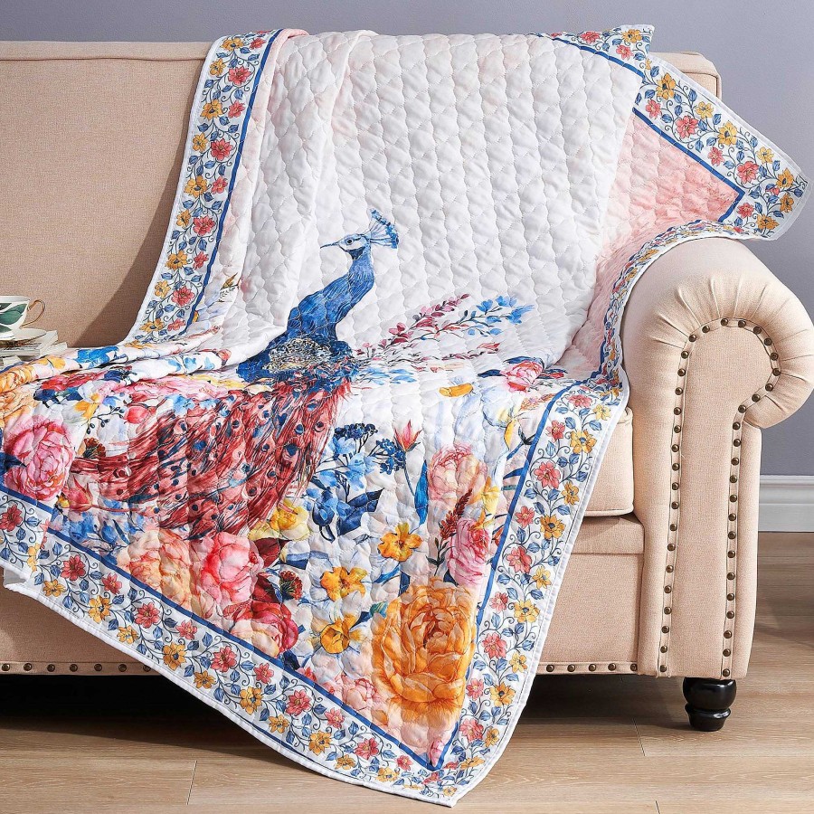 Bedding Touch of Class | Huntington Peacock Floral Quilted Throw Blanket