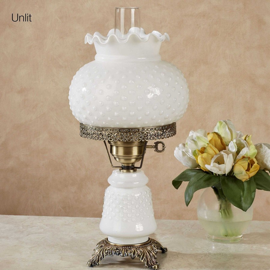 Home Accents Touch of Class | Mindy White Hobnail Glass Hurricane Table Lamp