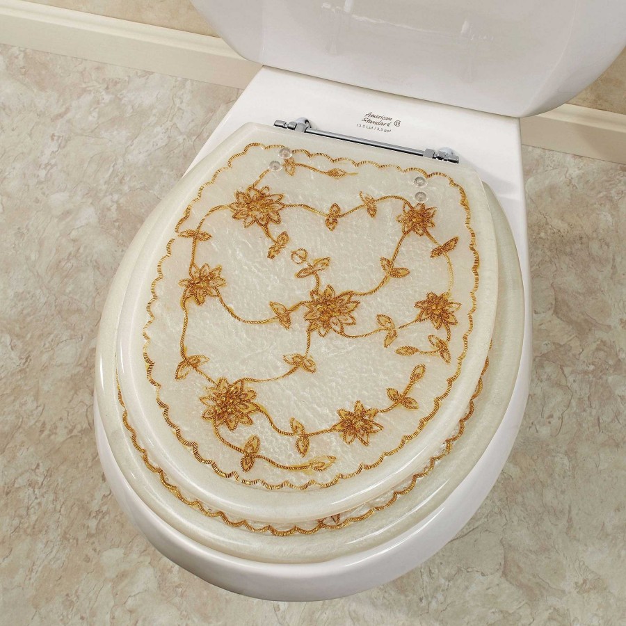 Bath Touch of Class | Gold Floral Vine Pearl White Decorative Toilet Seat From Trimmer