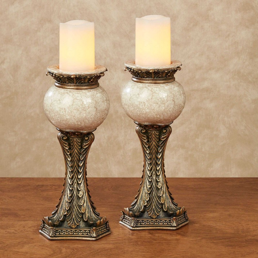 Home Accents Touch of Class | Ashfield Acanthus Leaf Aged Gold And Beige Candleholder Pair