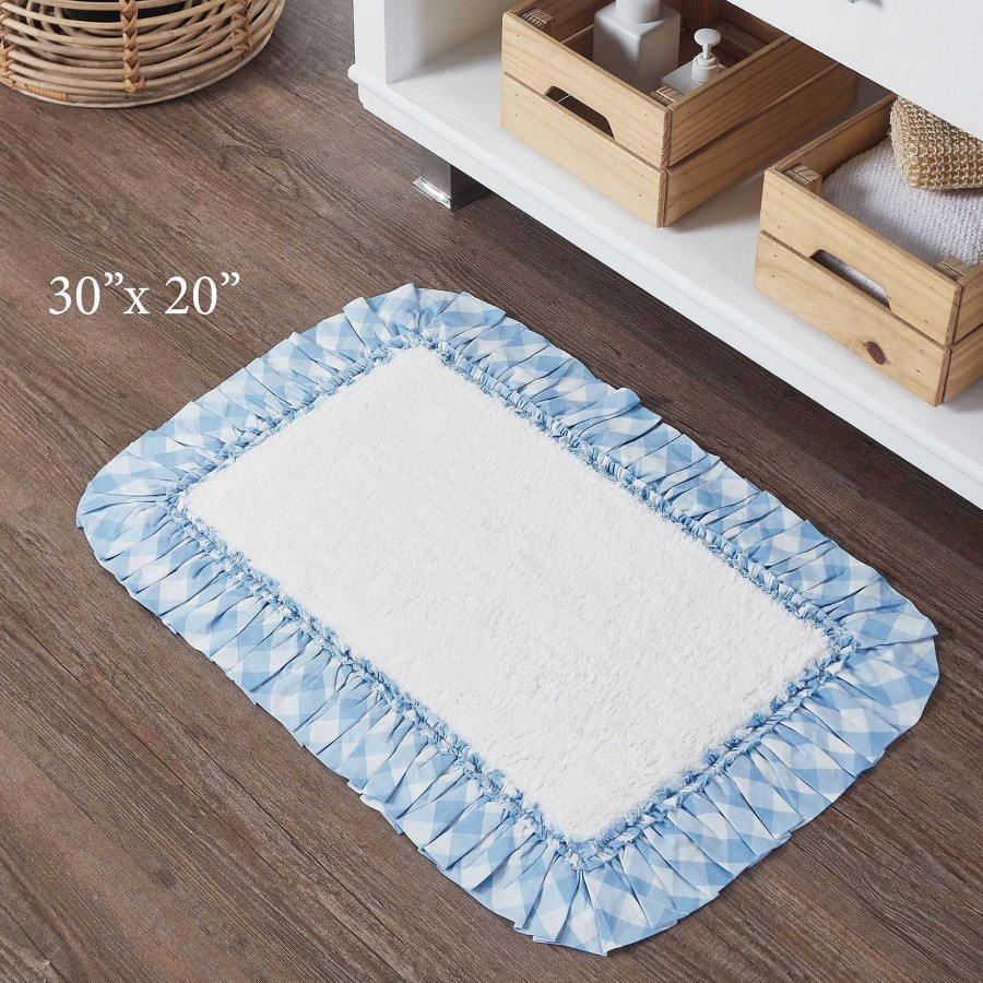 Bath Touch of Class | Annie Blue Plaid Ruffled Bath Mats By April & Olive