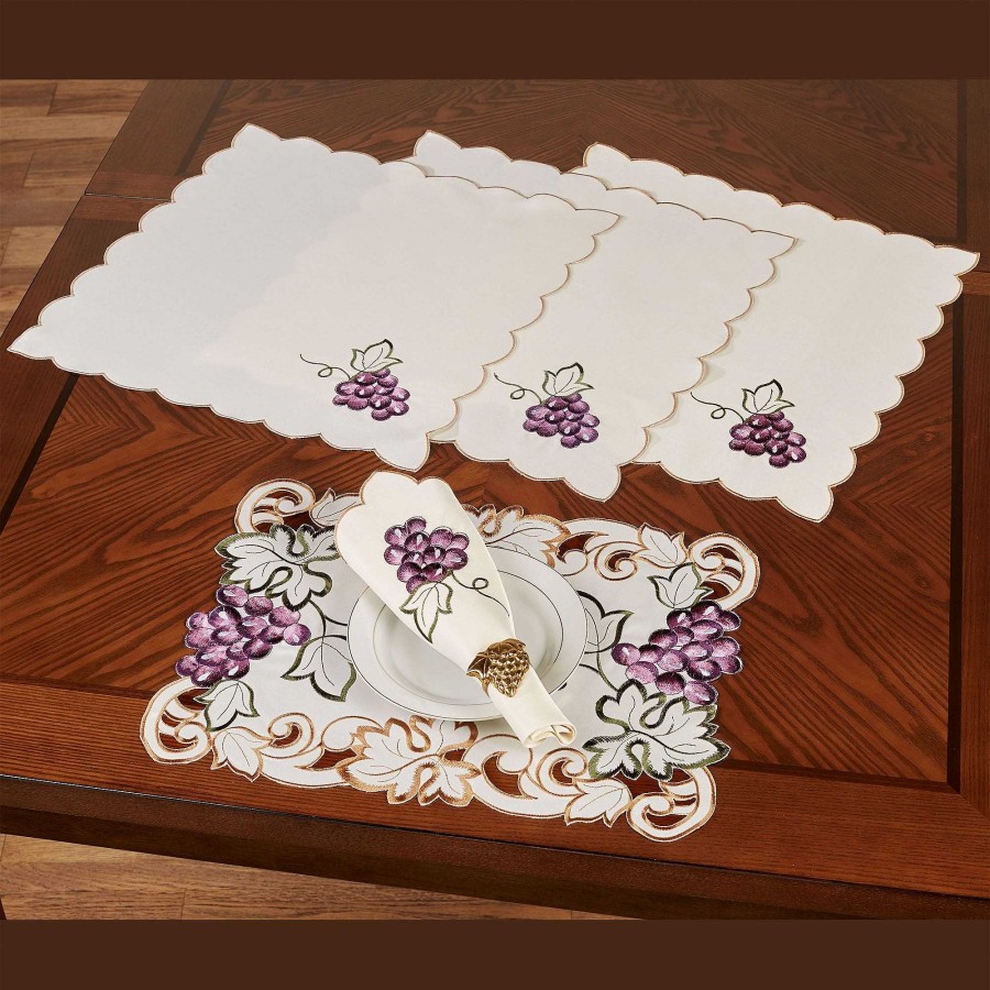 Kitchen Touch of Class | Cabernet Grape Themed Embroidered Table Runner And Table Linens