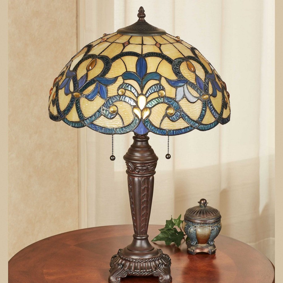 Home Accents Touch of Class | Lorne Blue Fleur De Lis Stained Glass Table Lamp