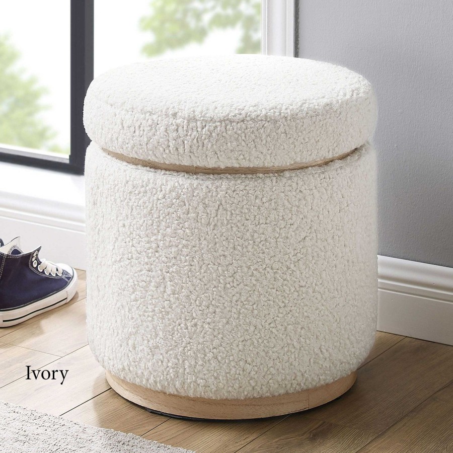 Furniture Touch of Class | Audrey Sherpa Round Storage Ottoman