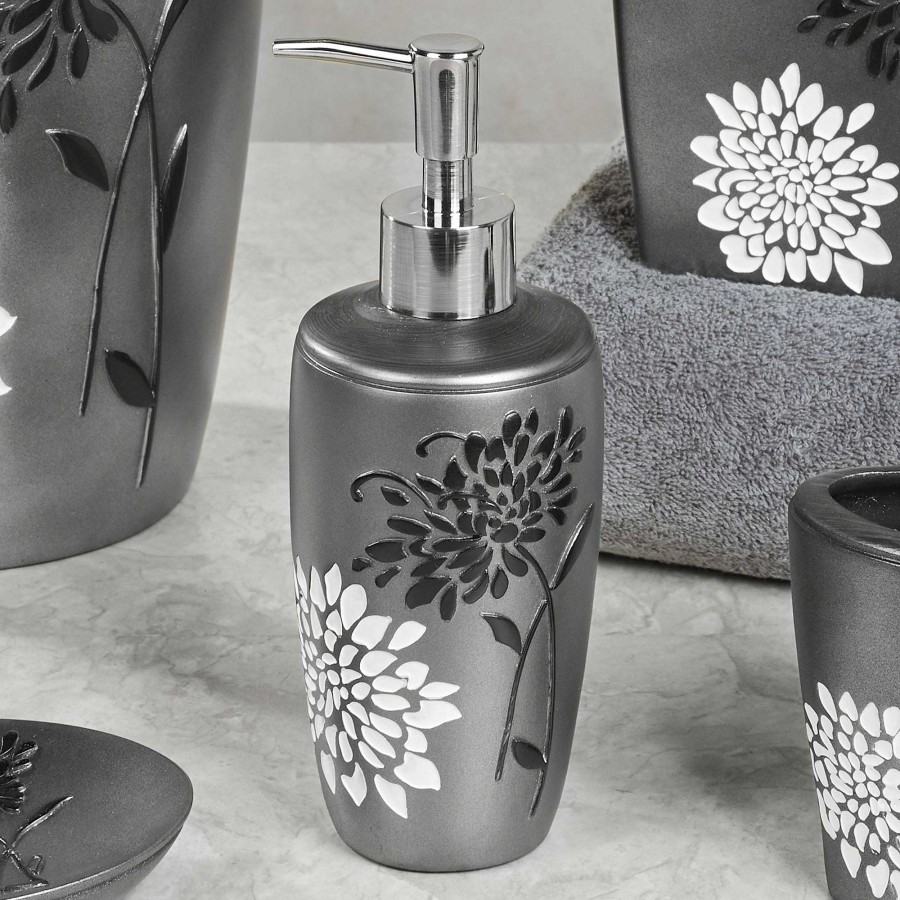 Bath Touch of Class | Erica Metallic Gray Floral Bath Accessories