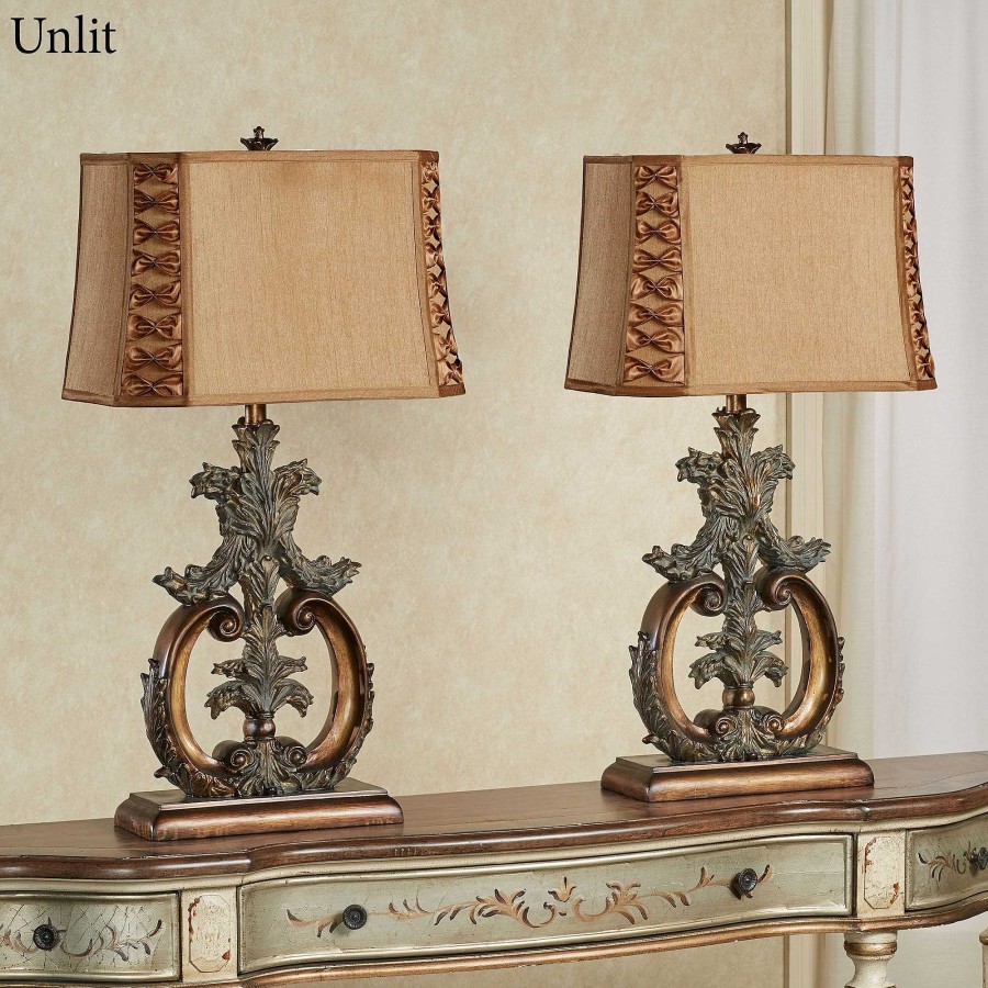 Home Accents Touch of Class | Corinth Antique Gold Acanthus Leaf Table Lamp Pair