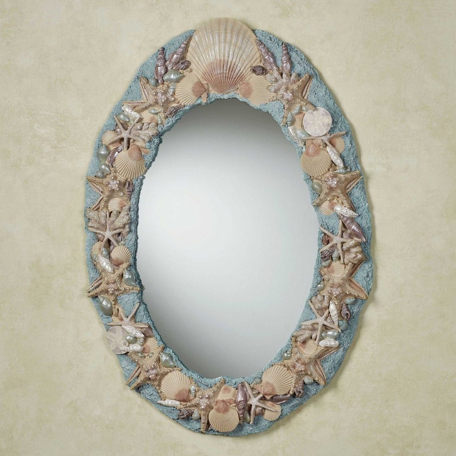 Bath Touch of Class | By The Sea Blue Coastal Seashell Oval Wall Mirror