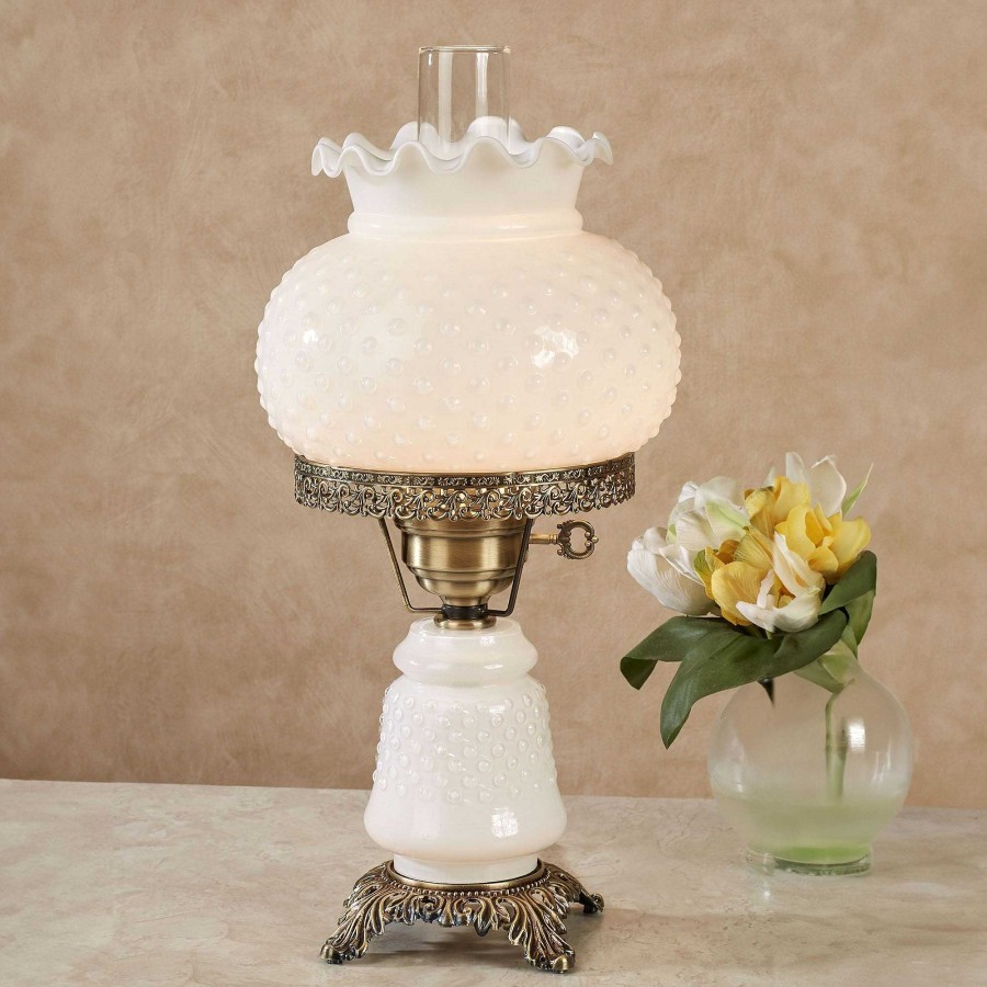 Home Accents Touch of Class | Mindy White Hobnail Glass Hurricane Table Lamp