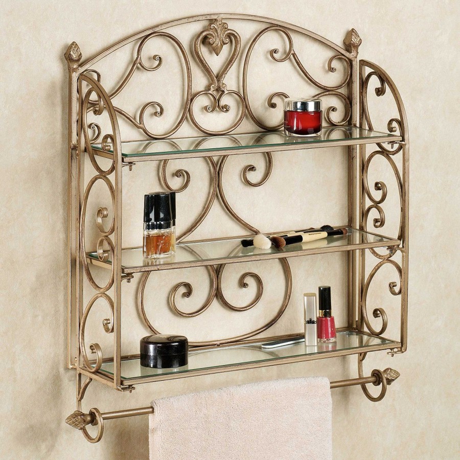 Bath Touch of Class | Aldabella Satin Gold Wall Shelf Towel Bar