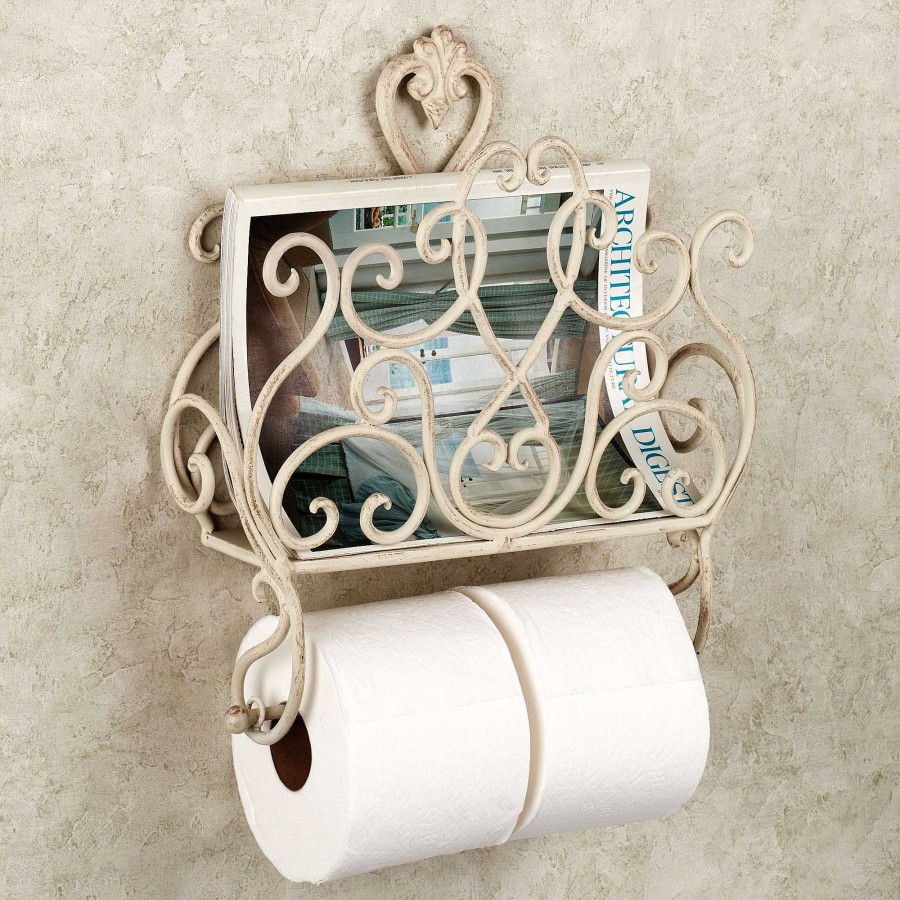 Bath Touch of Class | Aldabella Creamy Gold Wall Magazine Rack With Toilet Paper Holder