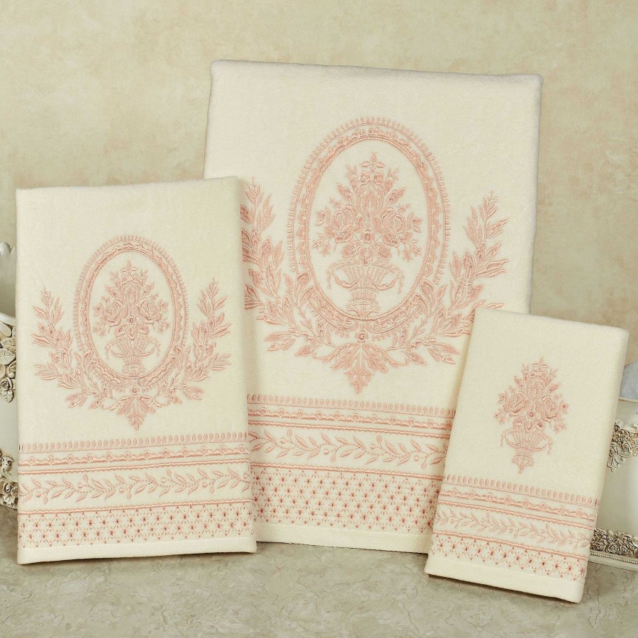 Bath Touch of Class | Marquessa Light Cream And Blush Cotton Velour Embroidered Bath Towel Set