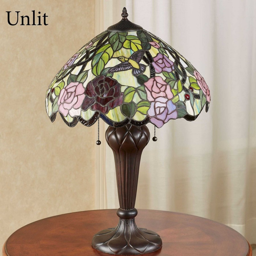 Home Accents Touch of Class | Roses Hummingbird Floral Stained Glass Table Lamp