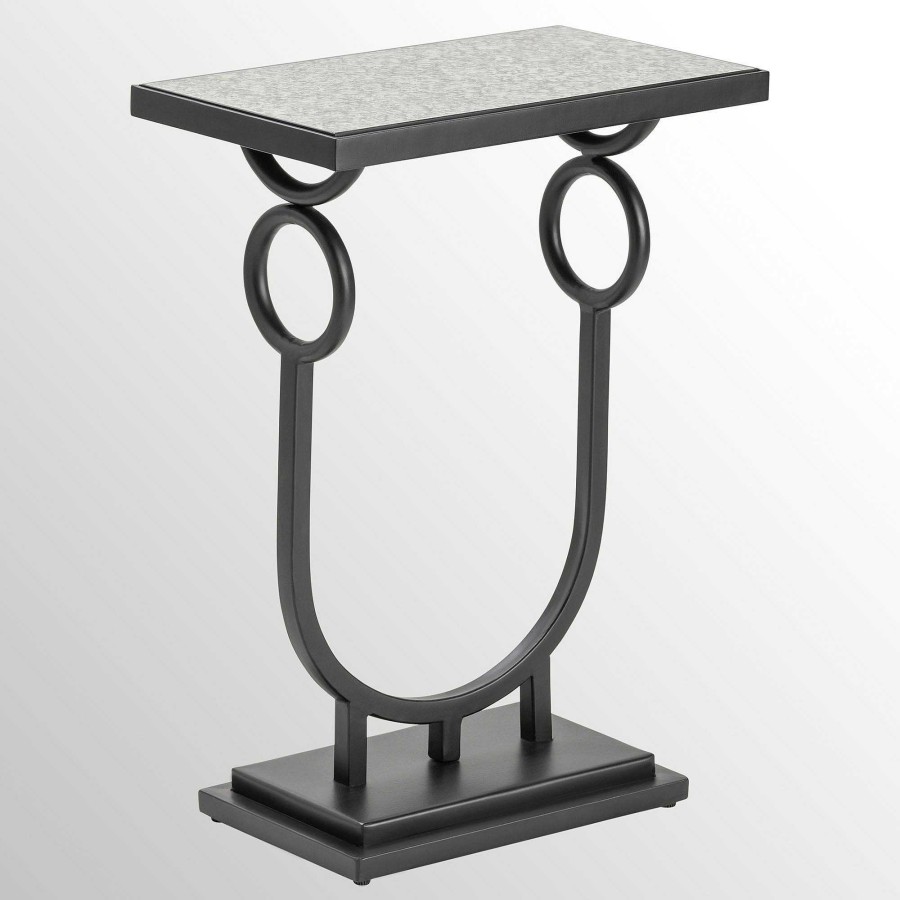 Furniture Touch of Class | Abrams Black Metal U Shaped Accent Table With Antiqued Mirrored Top