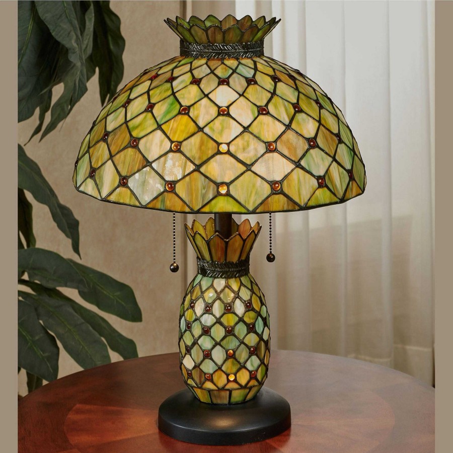 Home Accents Touch of Class | Piala Pineapple Stained Glass Table Lamp With Nightlight Font