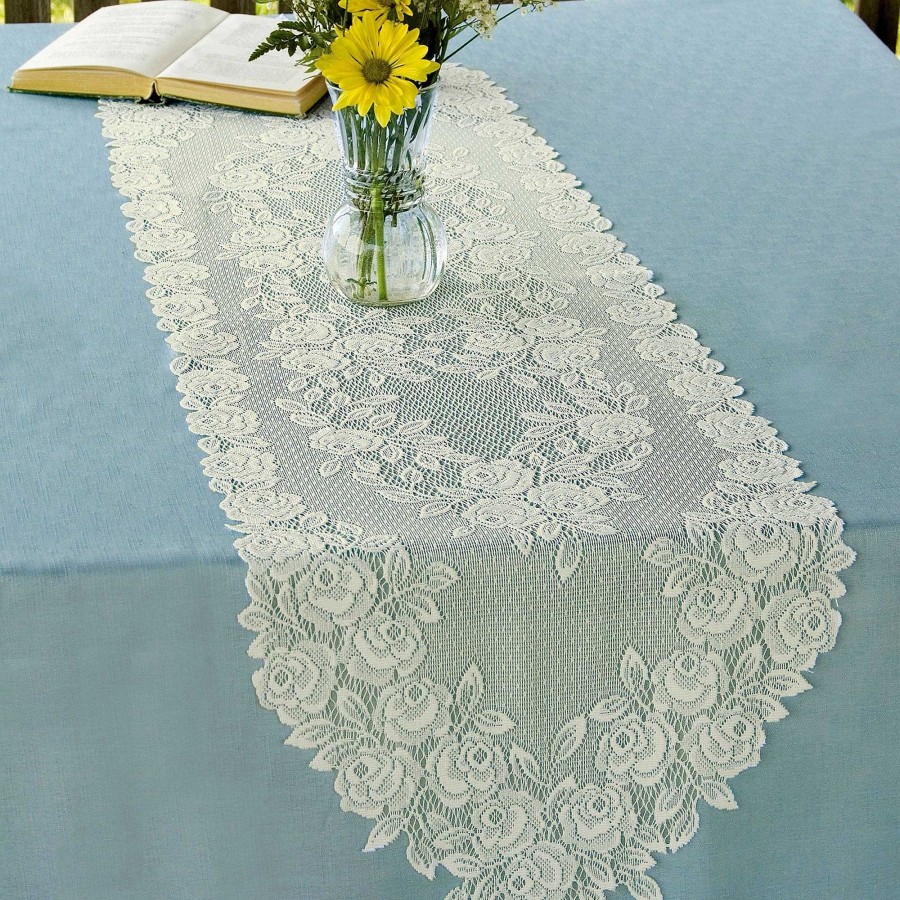 Home Accents Touch of Class | Graceful Rose Lace Table Linens Ecru