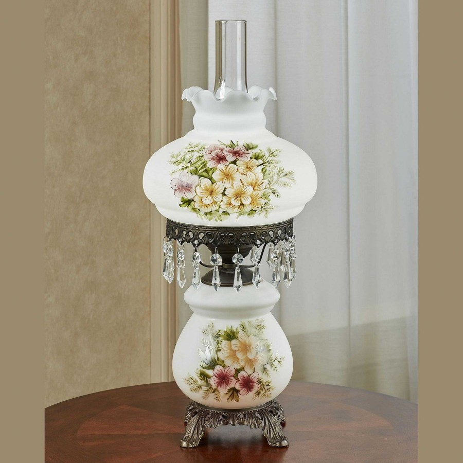 Home Accents Touch of Class | Abigail Floral Hurricane Style Glass Table Lamp With Faux Crystals