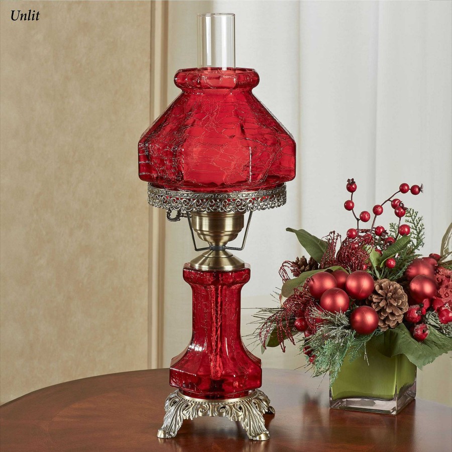 Home Accents Touch of Class | Isabel Red Handblown Glass Vintage Style Hurricane Table Lamp