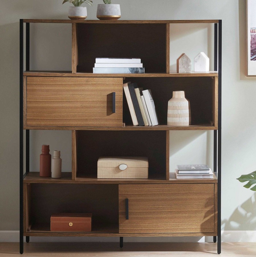 Furniture Touch of Class | Maxtrix Wooden And Metal Bookcase Cabinet With Open And Enclosed Storage