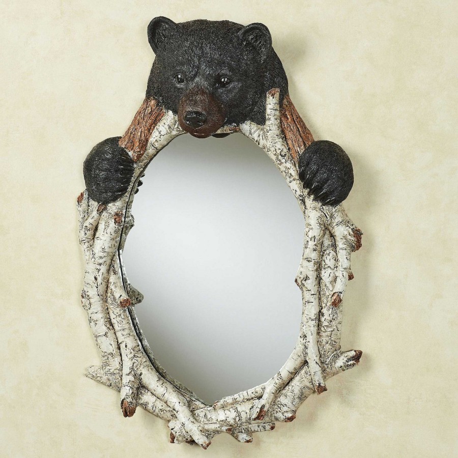 Bath Touch of Class | Black Bear In Birch Rustic Oval Wall Mirror