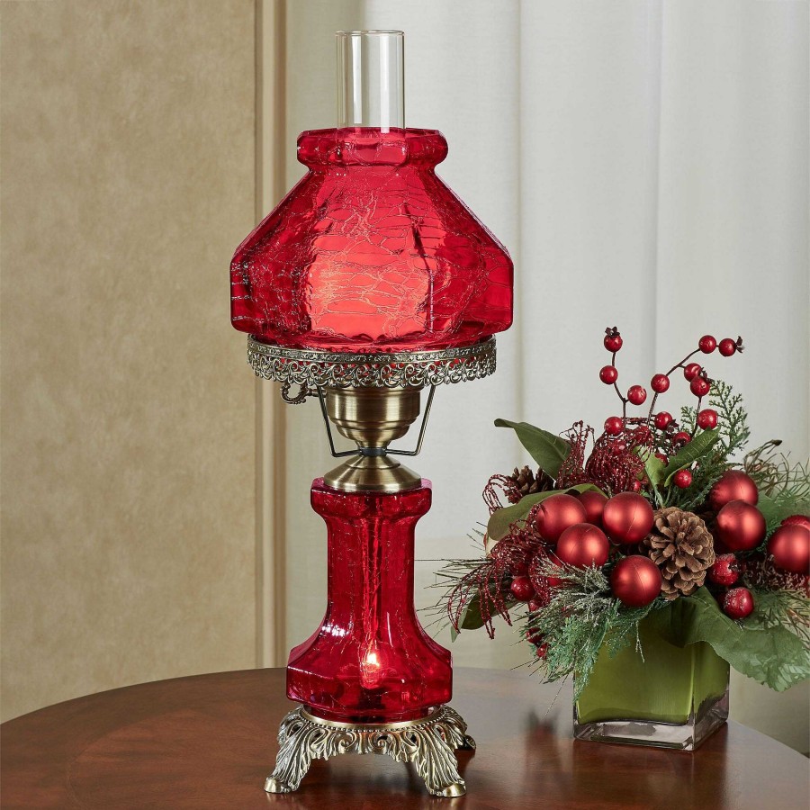 Home Accents Touch of Class | Isabel Red Handblown Glass Vintage Style Hurricane Table Lamp