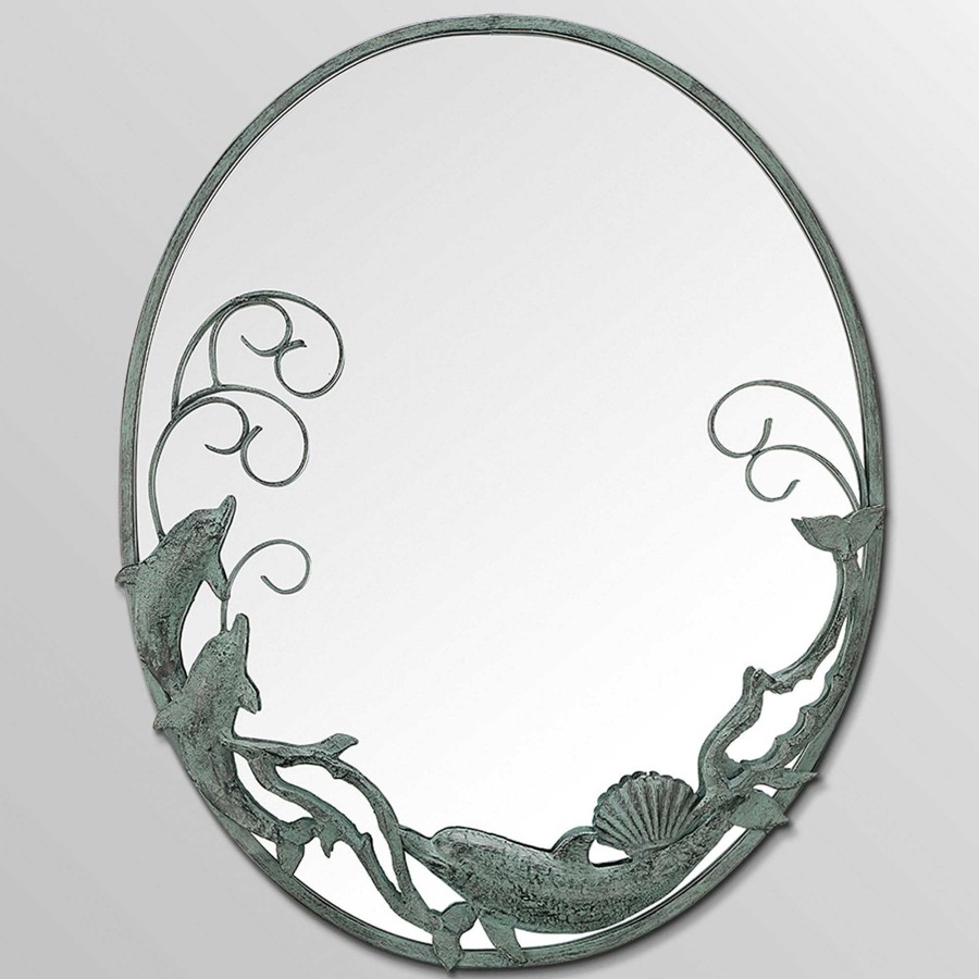 Bath Touch of Class | Dolphins Cast Iron Oval Wall Mirror