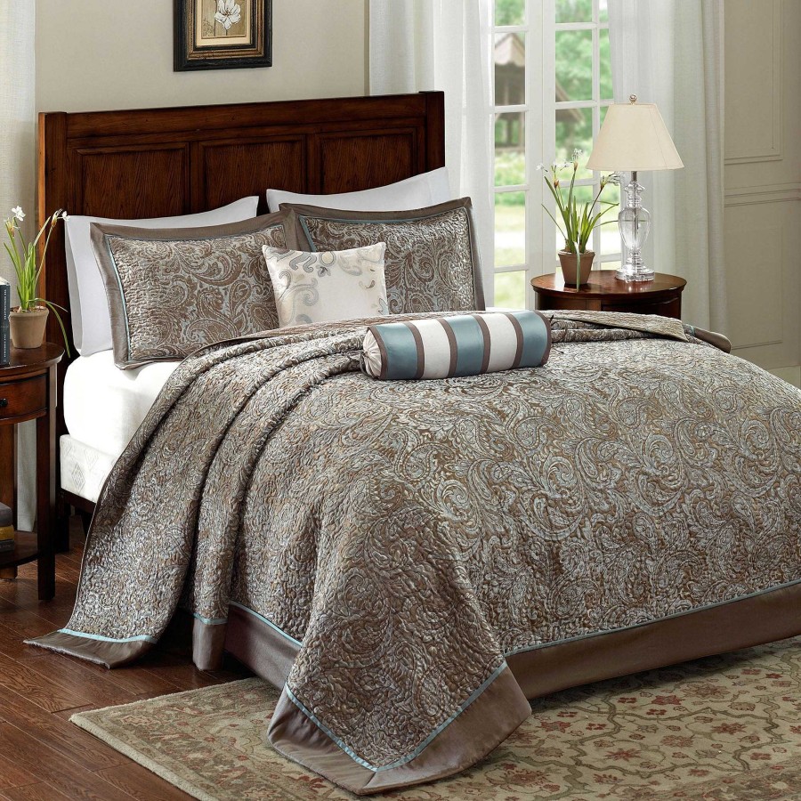 Bedding Touch of Class | Aubrey Taupe Paisley 5 Pc Bedspread Set By Madison Park