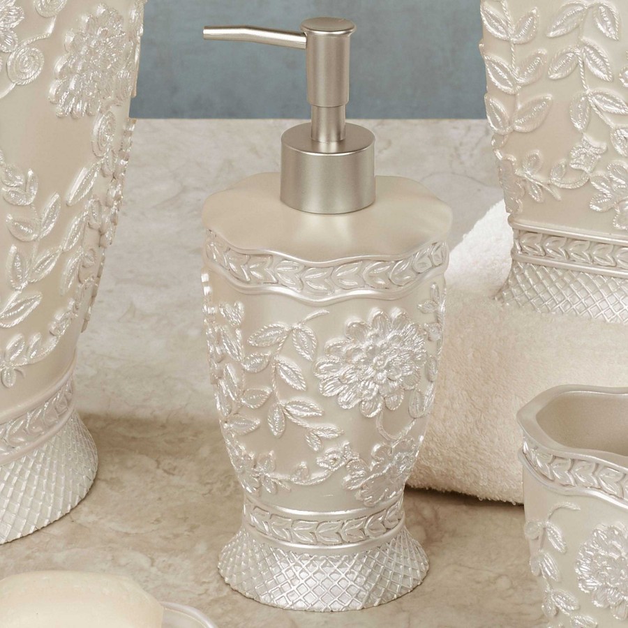 Bath Touch of Class | Victoria Pearlescent Floral Champagne Bath Accessories