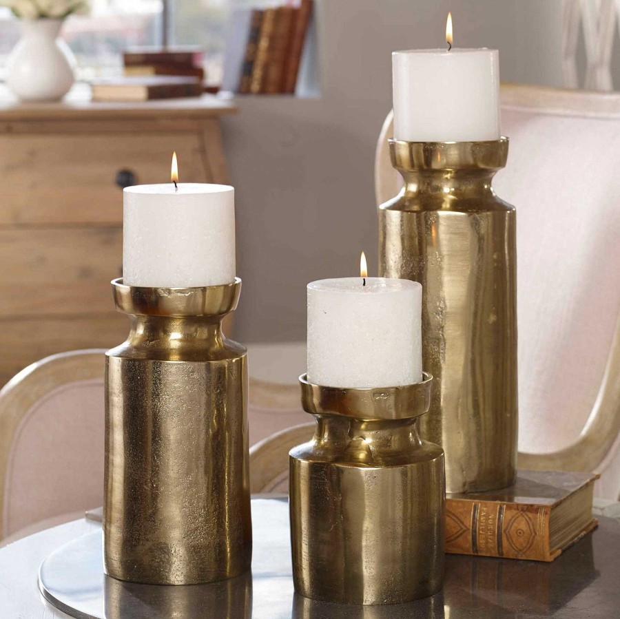 Home Accents Touch of Class | Amina Antique Brass Finished Candleholder Set With Candles From Uttermost