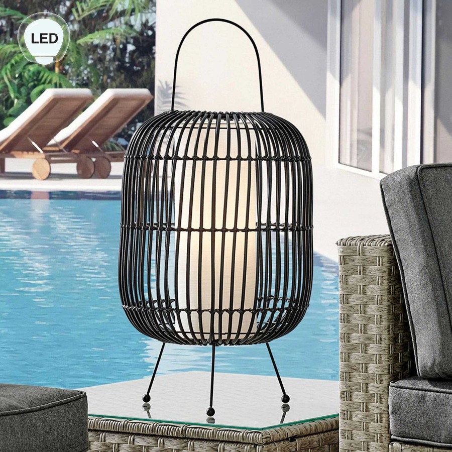 Home Accents Touch of Class | Alberta Black Faux Rattan Outdoor Led Cordless Lamp