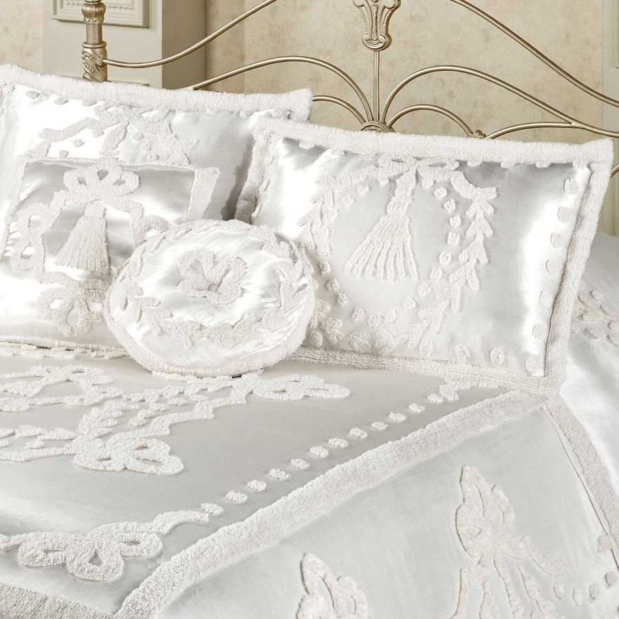 Bedding Touch of Class | Lisette White Chenille Satin Bedding Accessories