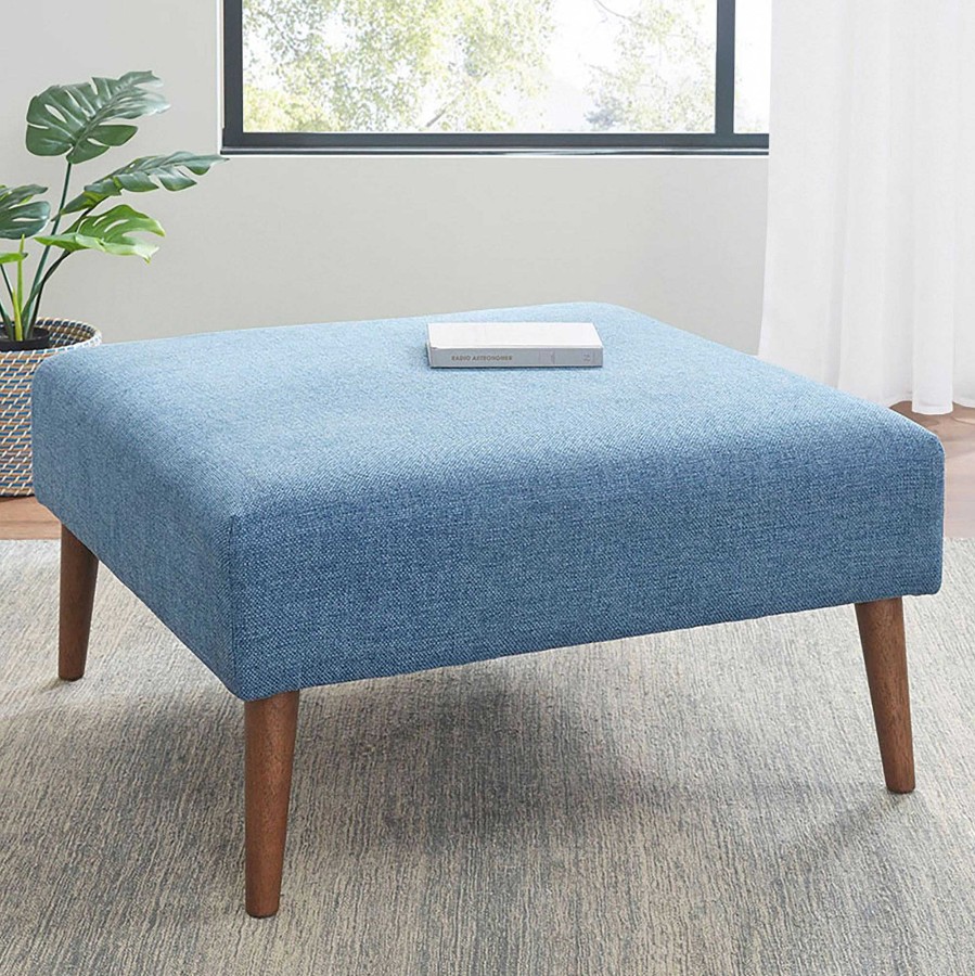 Furniture Touch of Class | Maise Blue Upholstered 34 Inch Square Ottoman