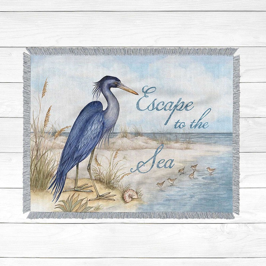 Bedding Touch of Class | Heron Escape Woven Coastal Throw Blanket From Laural Home