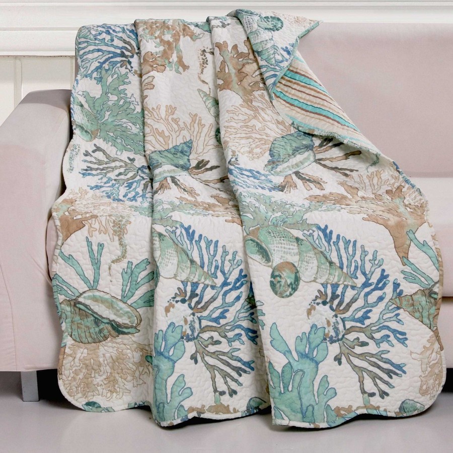 Bedding Touch of Class | Under The Sea Reversible Coastal Throw Blanket