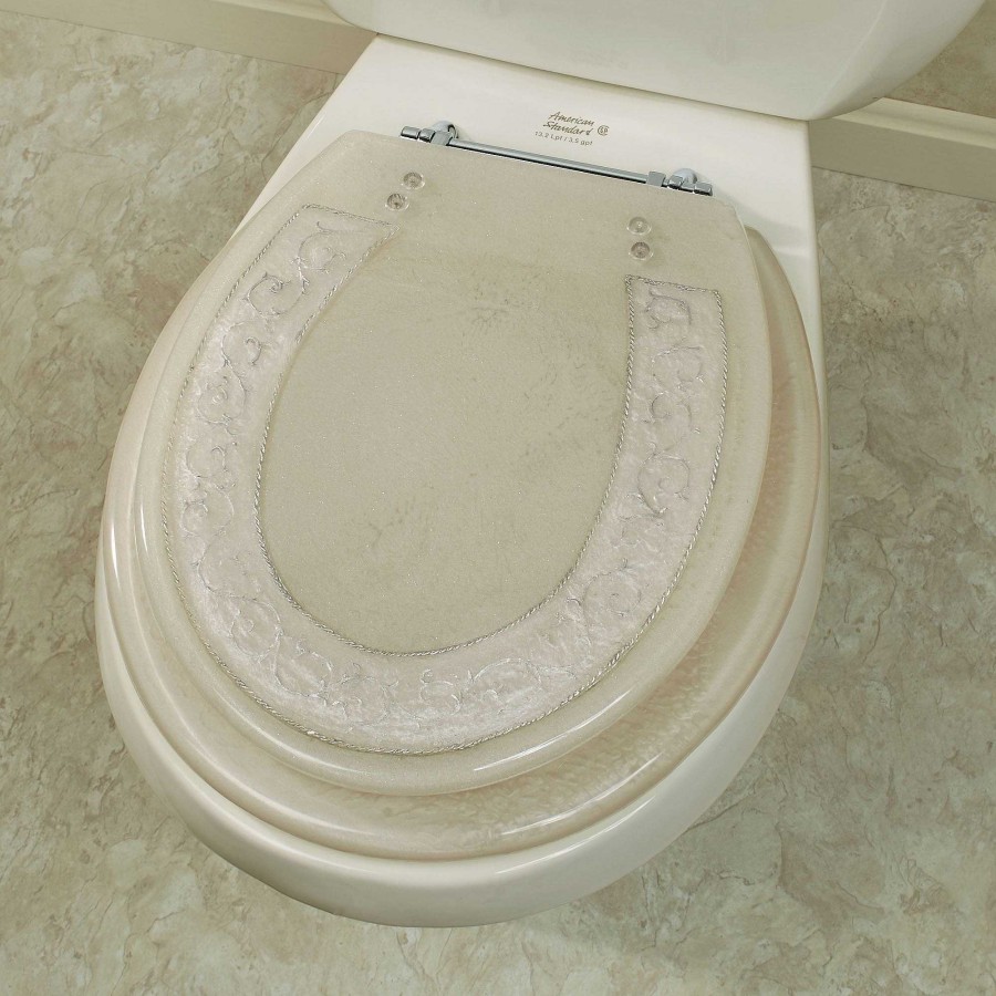 Bath Touch of Class | Silver Scrolls Pearl White Decorative Toilet Seat From Trimmer