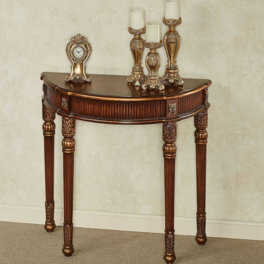 Furniture Touch of Class | Marisol Regal Walnut Finished Wooden Demilune Console Table