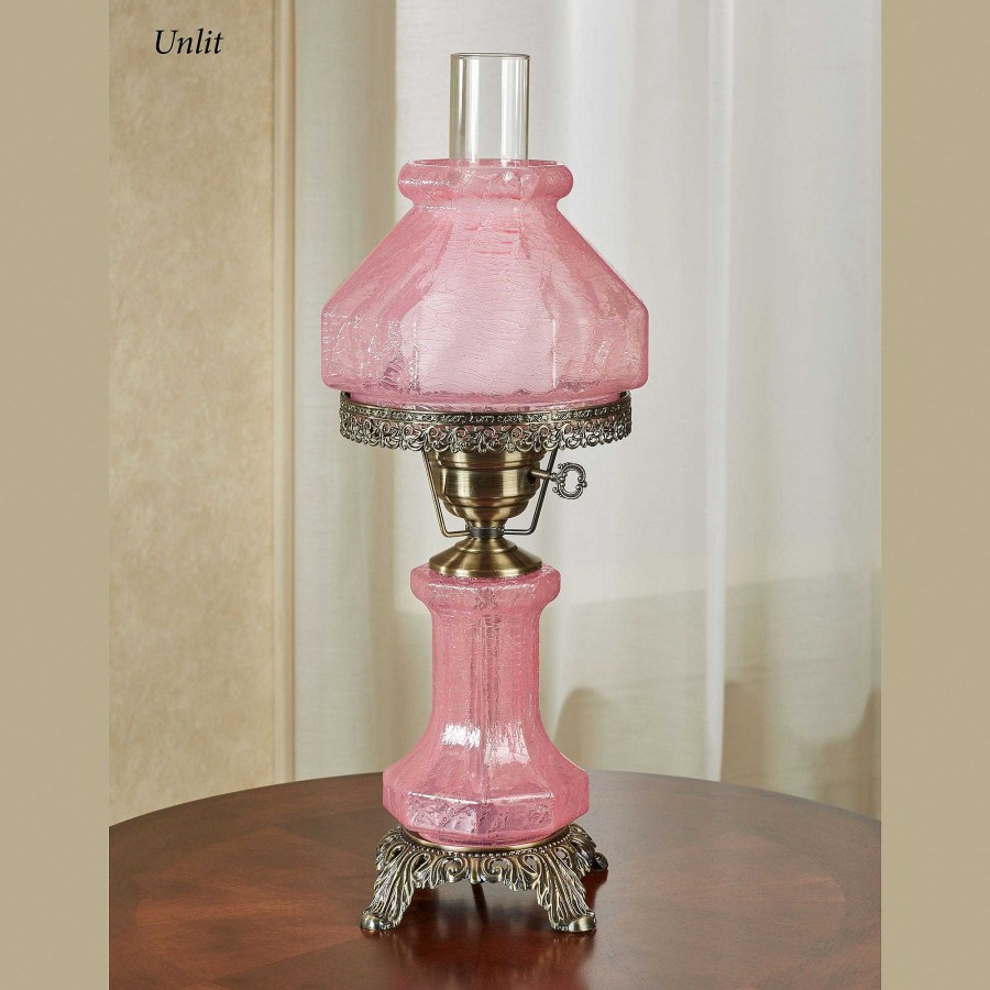 Home Accents Touch of Class | Isabel Pink Handblown Glass Vintage Style Hurricane Table Lamp