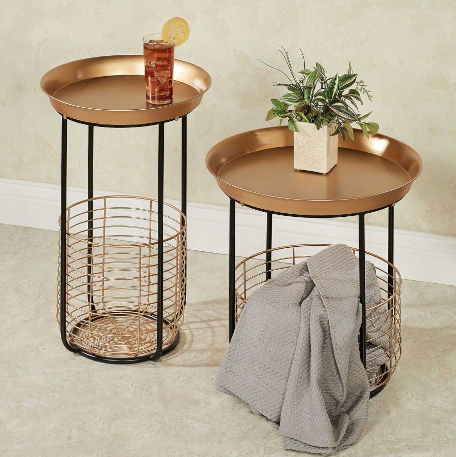 Furniture Touch of Class | Macayle Round Metal Accent Tables With Wire Storage Baskets Set