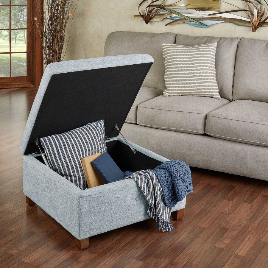 Furniture Touch of Class | Caroline Blue Shadow Square Storage Ottoman With Hinged Lid