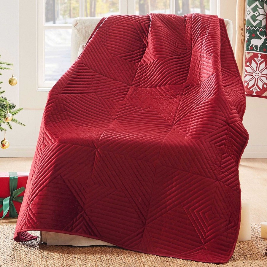 Bedding Touch of Class | Riviera Red Polyester Velvet Throw Blanket By Barefoot Bungalow