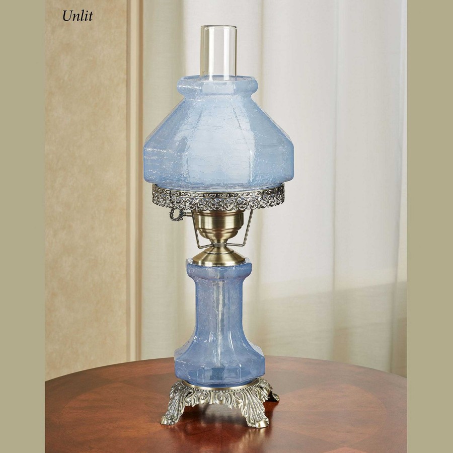 Home Accents Touch of Class | Isabel Blue Handblown Glass Vintage Style Hurricane Table Lamp