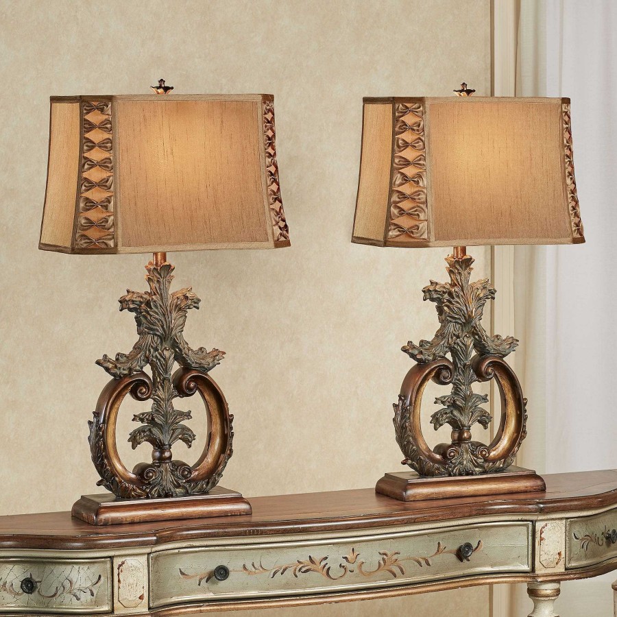 Home Accents Touch of Class | Corinth Antique Gold Acanthus Leaf Table Lamp Pair