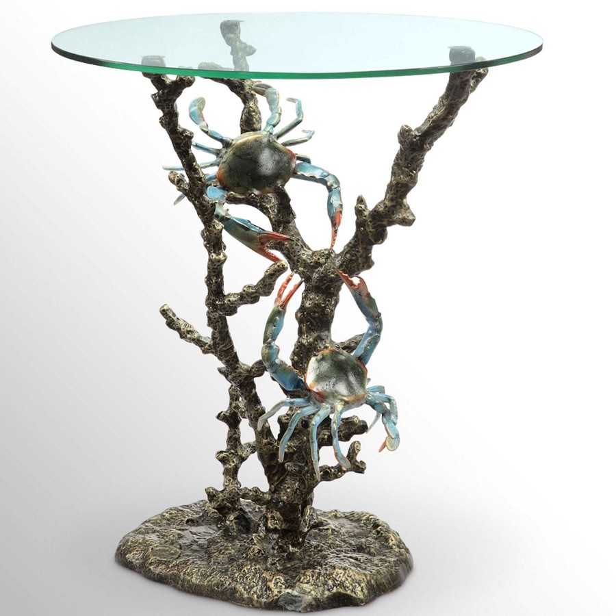 Furniture Touch of Class | Crab Art Round Accent Table