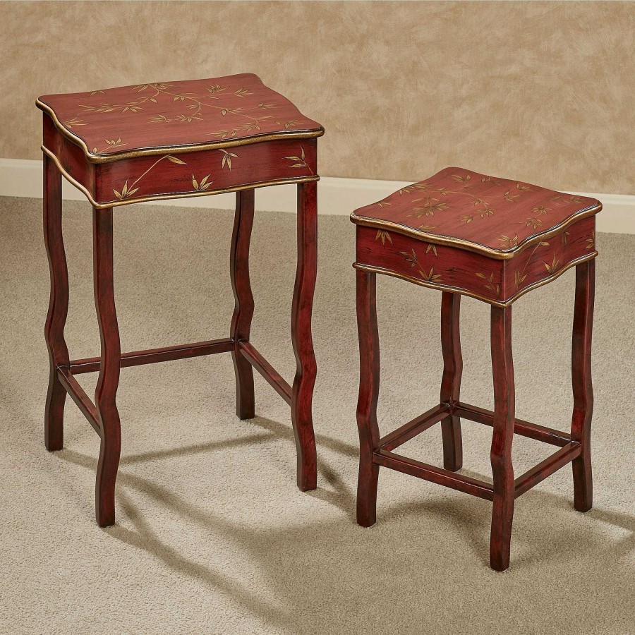 Furniture Touch of Class | Tropical Fortune Bamboo Leaf Burgundy Nesting Table Set