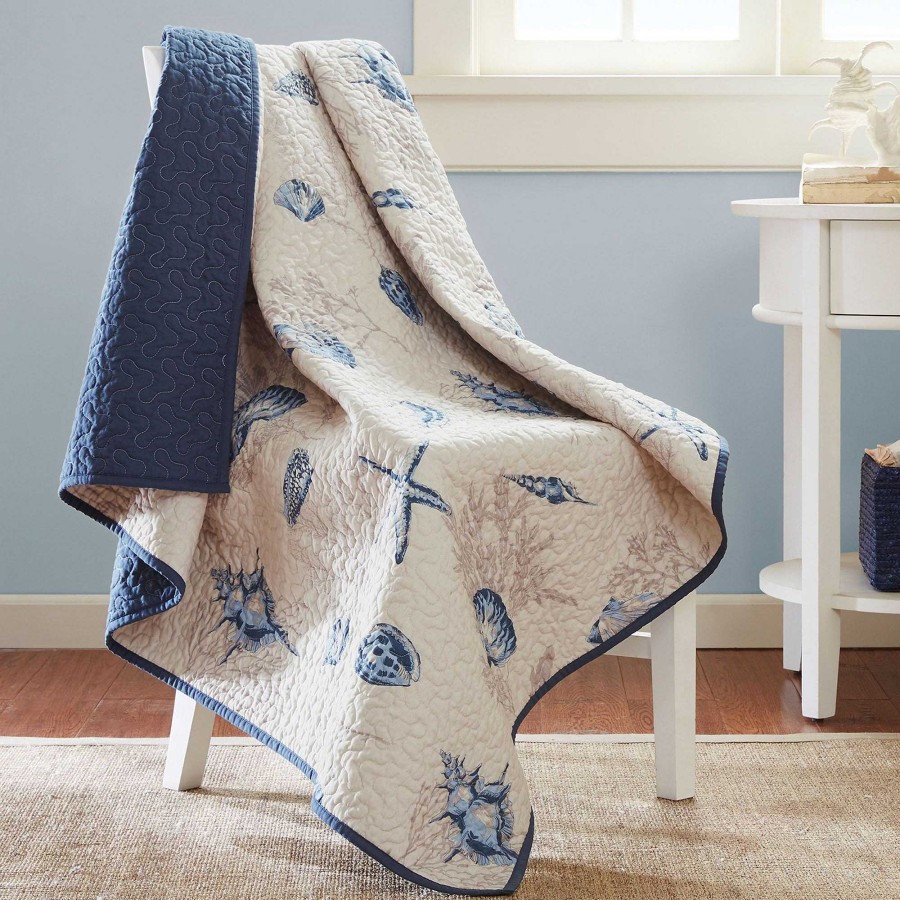 Bedding Touch of Class | Nantucket Coastal Seashell Quilted Throw Blanket