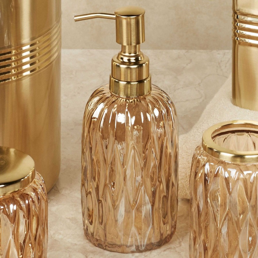 Bath Touch of Class | Glacier Golden Metal And Faceted Glass Bath Accessories