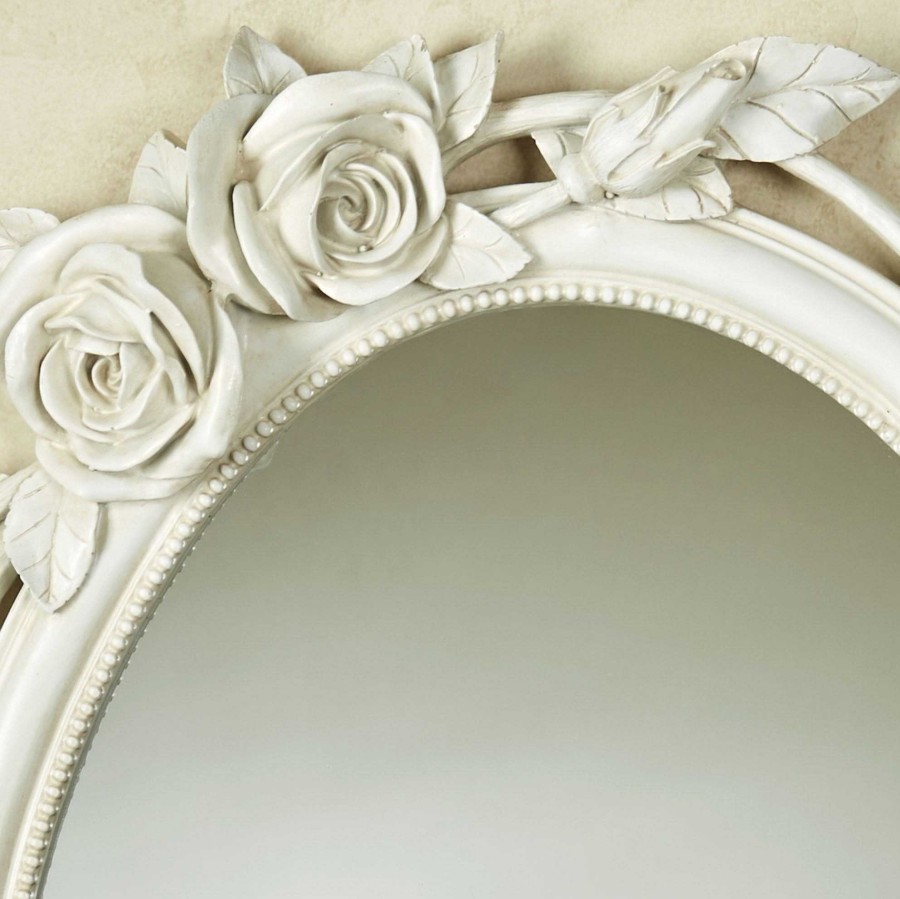 Bath Touch of Class | Antique White Rose Melody Floral Oval Wall Mirror