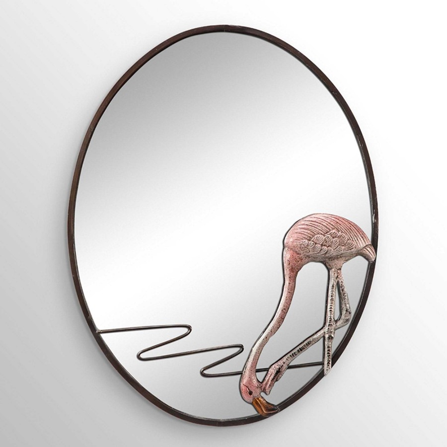 Bath Touch of Class | Pink Flamingo Cast Iron Oval Wall Mirror