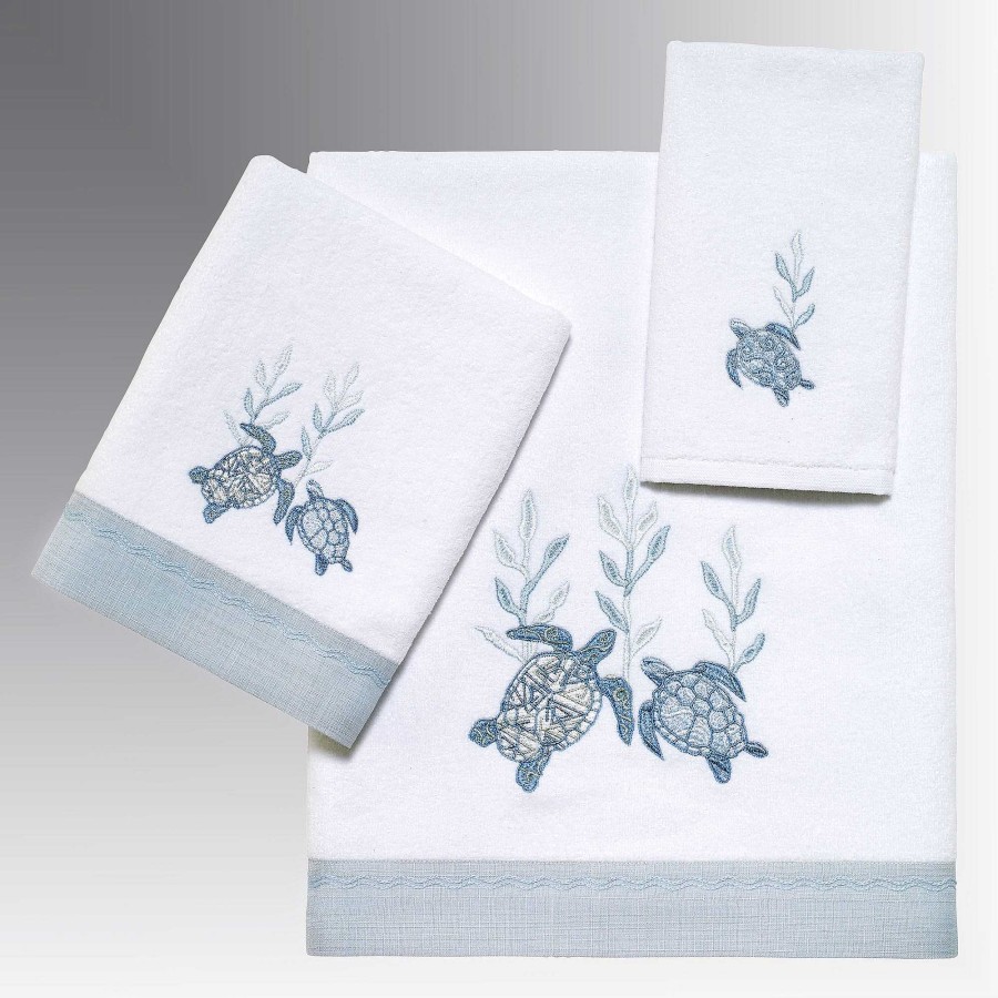 Bath Touch of Class | Caicos Coastal Embroidered Sea Turtle Bath Towel Set