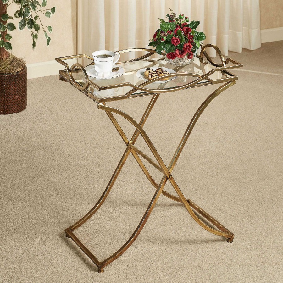 Kitchen Touch of Class | Henley Aged Gold Metal Serving Tray Table