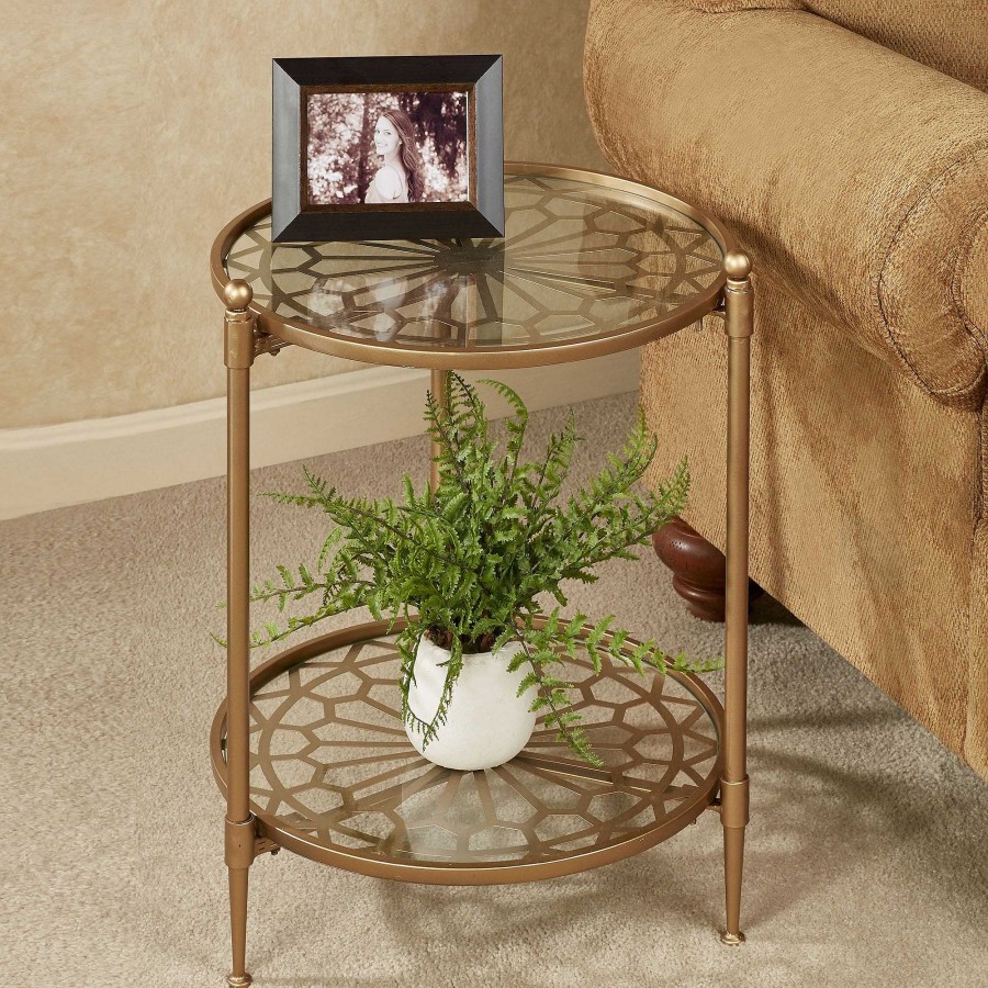 Furniture Touch of Class | Luciano Satin Gold Two Tier Round Accent Table